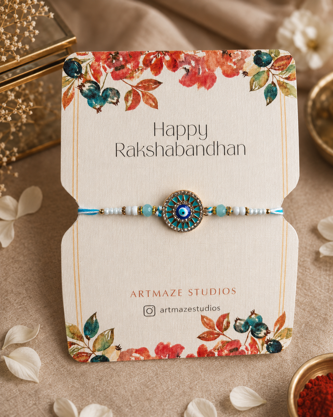 Turquoise Evil Eye Medallion Rakhi