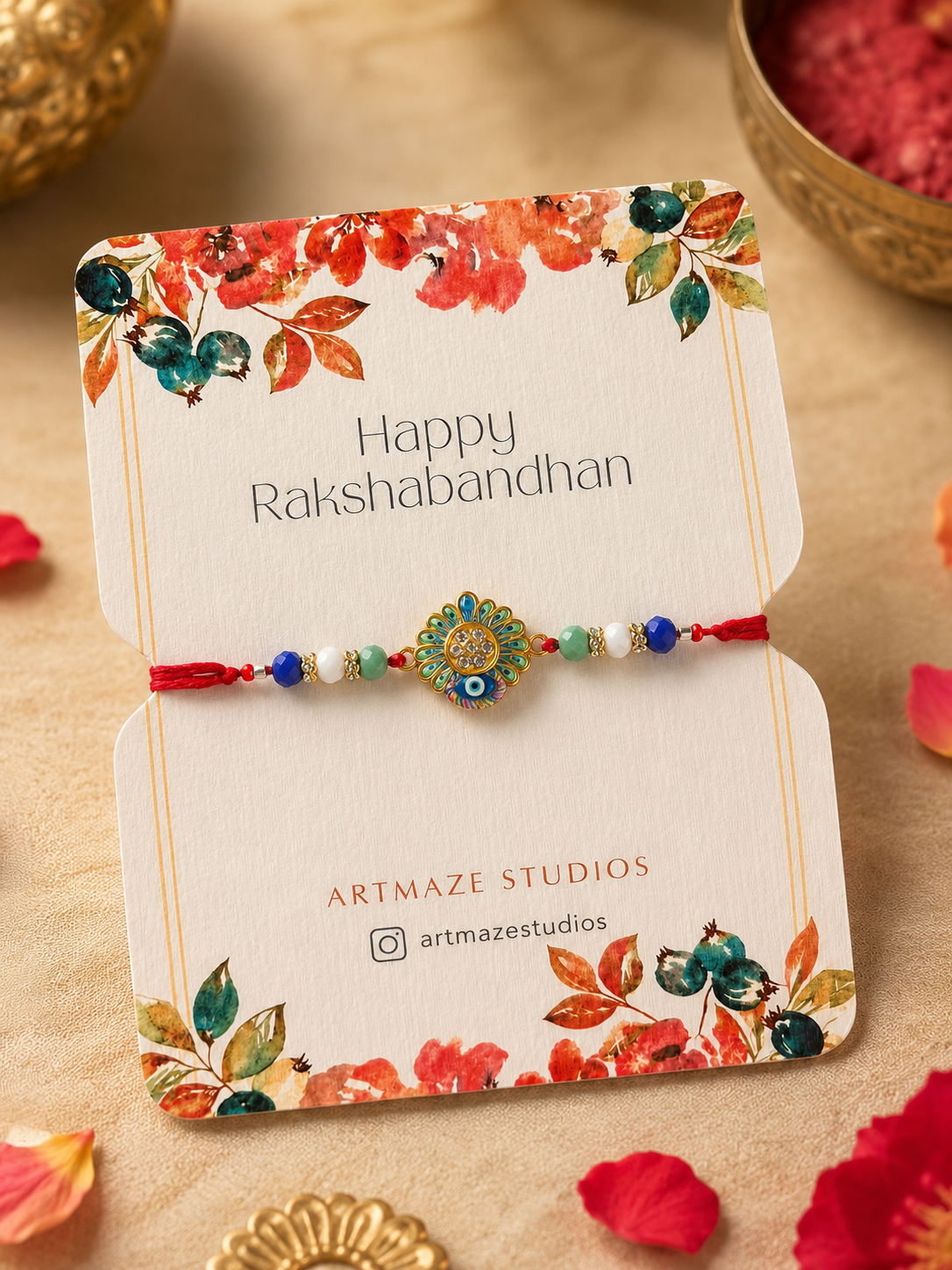 Peacock Evil Eye Charm Rakhi