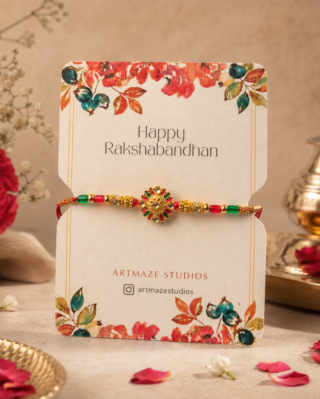 Traditional Kundan Floral Rakhi