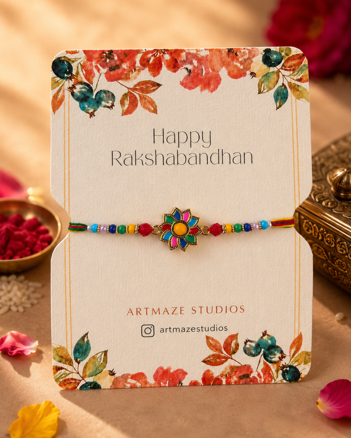 Multicolour Lotus Charm Rakhi