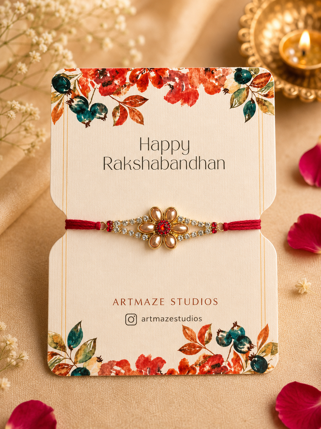 Pearl Floral Stone Rakhi