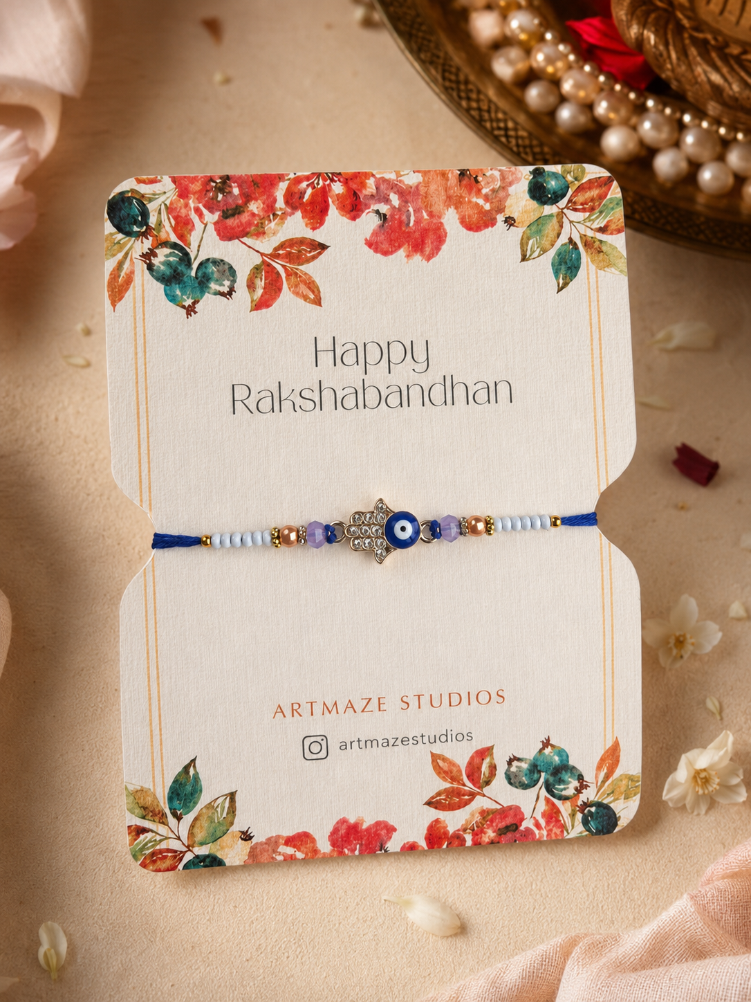 Hamsa Evil Eye Beaded Rakhi