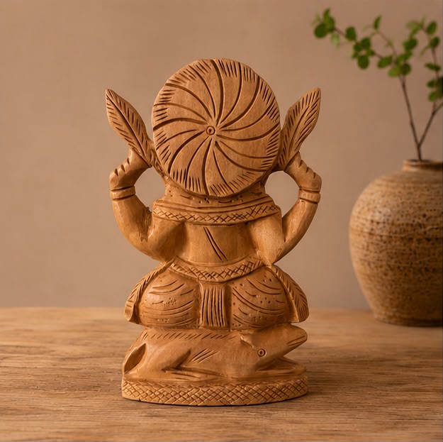 Vighnaharta Ganesha – Handcrafted Kadam Wood Sculpture