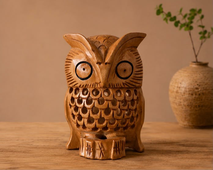 Guardian Owl – Handcrafted Wooden Owl Décor