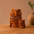 Guardian Owl Duo – Handcrafted Wooden Owl Set