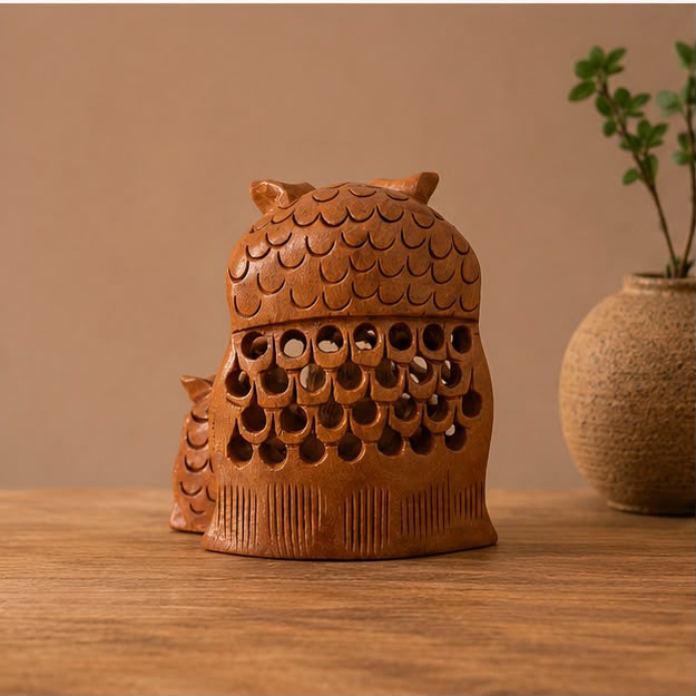 Guardian Owl Duo – Handcrafted Wooden Owl Set