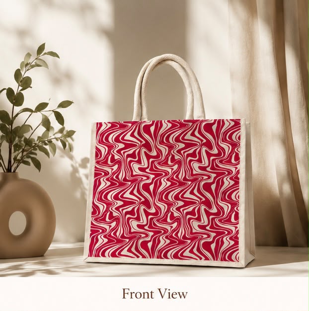 Crimson Wave Jute Tote Bag