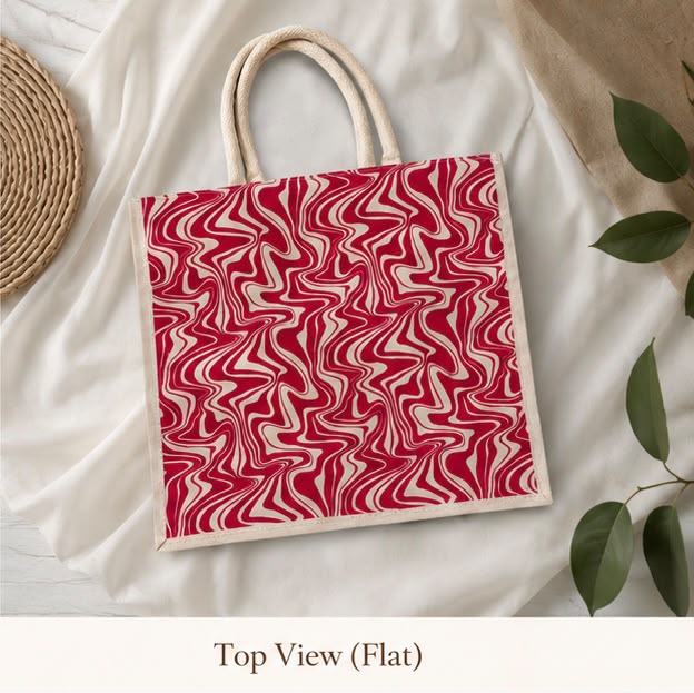 Crimson Wave Jute Tote Bag